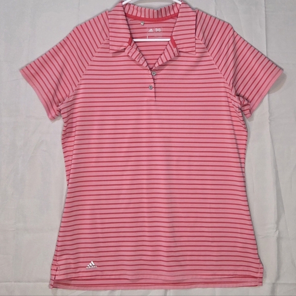 Women's Adidas Large Pink Striped Polo Preppy Athleisure Golf Top Large - Picture 6 of 6
